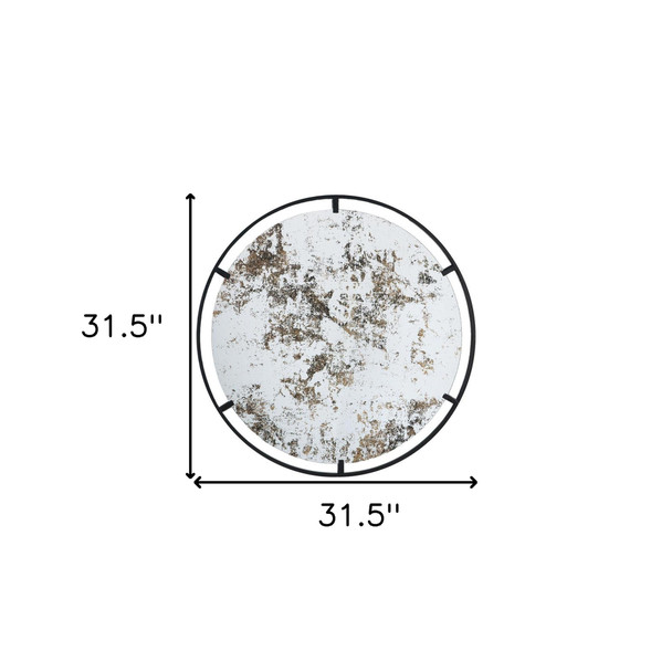 32" Black Round Iron Framed Accent Mirror