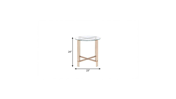 24" Champagne And Clear Glass And Metal Round End Table