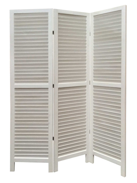 67" White Wood Folding Three Panel Screen Room Divider