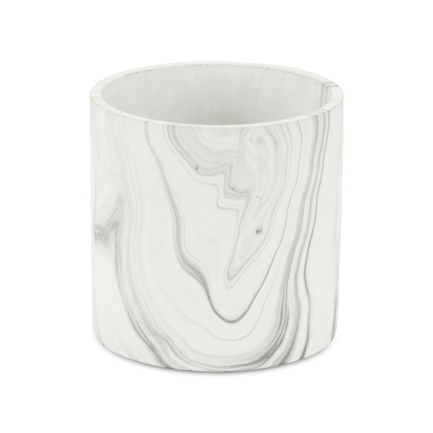 5" White and Gray Marbleized Ceramic Indoor Outdoor Round Pot Planter