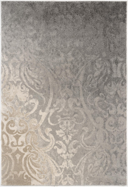 4' X 6' Gray And Ivory Damask Area Rug