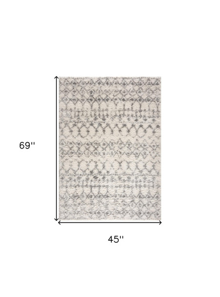 4' X 6' Gray and Ivory Southwestern Shag Power Loom Area Rug