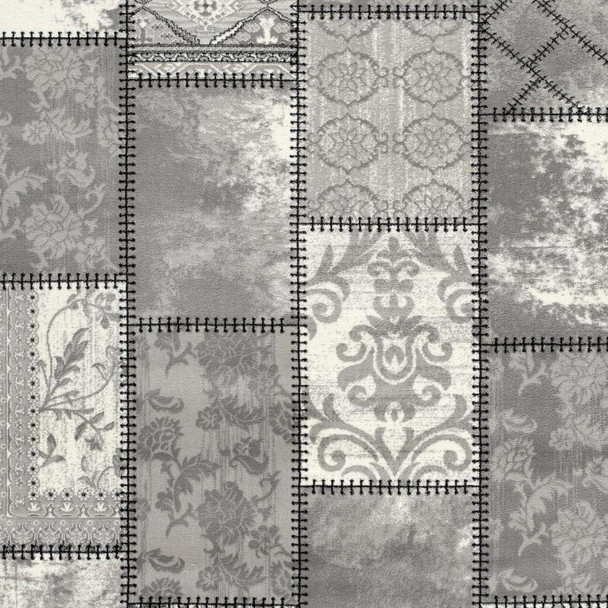 5' X 8' Gray and Ivory Damask Power Loom Area Rug