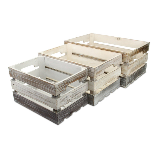 Set of Three Black Off White And Walnut Nesting Solid Wood Crate