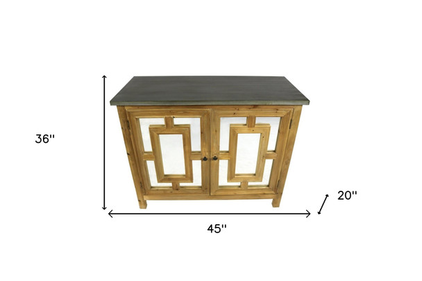 45" Brown And Gray Solid Wood Carved Geometric Sideboard with Two Doors