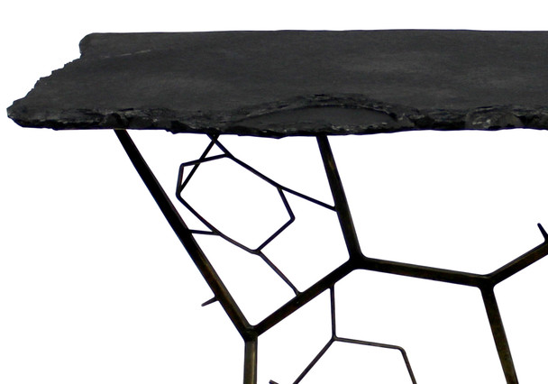 51" Black Stone and Iron Abstract Console Table