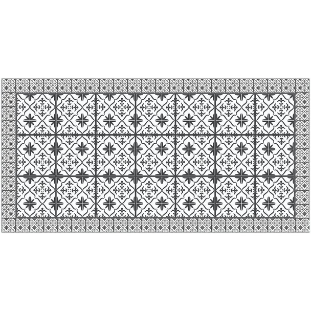 2' X 4' Dark Gray And White Tile Printed Vinyl Area Rug with UV Protection