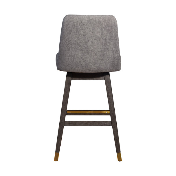 30" Gray and Brown Fabric and Solid Wood Swivel Bar Chair