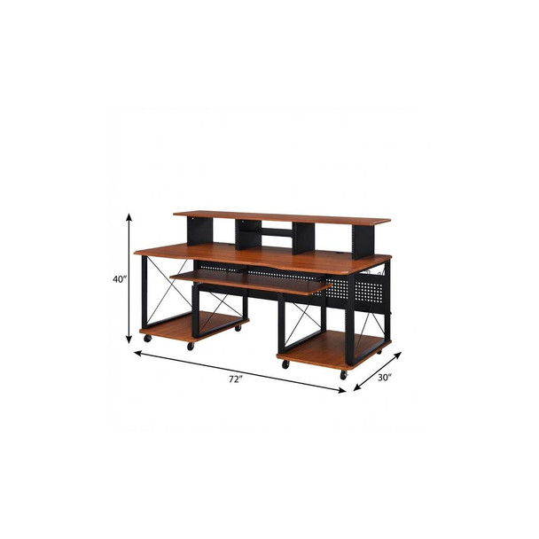 72" Brown and Black Wood and Metal Rolling Computer Desk