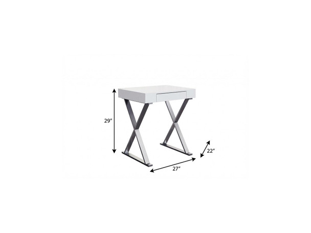 27" White and Silver Writing Desk