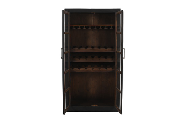 80" Dark Gray Distressed Solid Wood Bar Cabinet With Two Doors