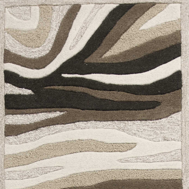 7' Beige Ivory And Black Wool Abstract Hand Tufted Runner Rug
