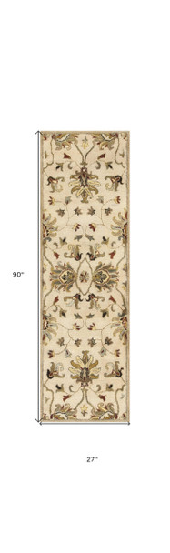 8' Champagne Red And Brown Wool Floral Medallion Hand Tufted Runner Rug