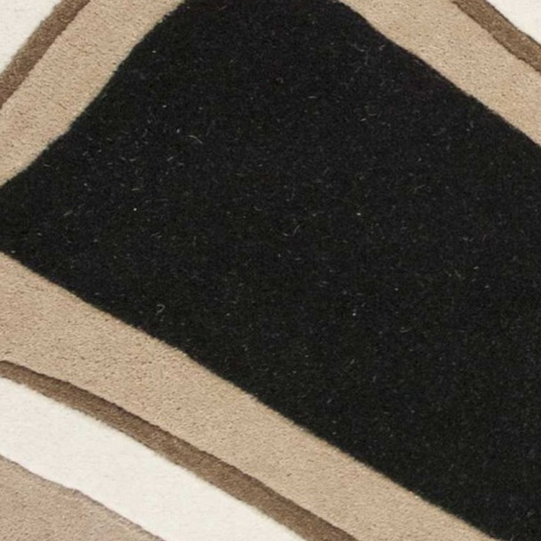 3' X 5' Beige And Black Wool Abstract Hand Tufted Area Rug