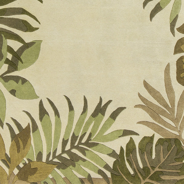 3' X 5' Ivory And Green Wool Botanical Leaves Hand Tufted Area Rug