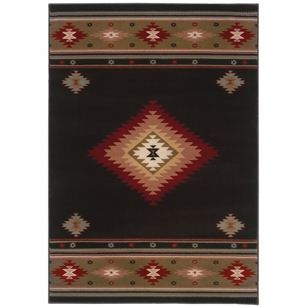2' X 3' Black And Green Southwestern Area Rug