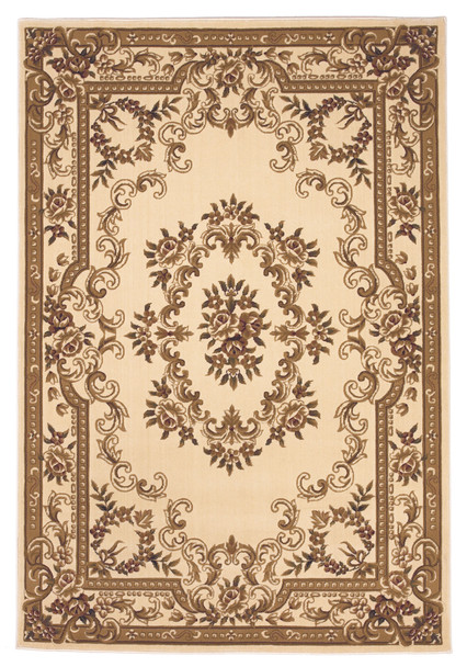 5' X 8' Beige And Brown Floral Medallion Area Rug