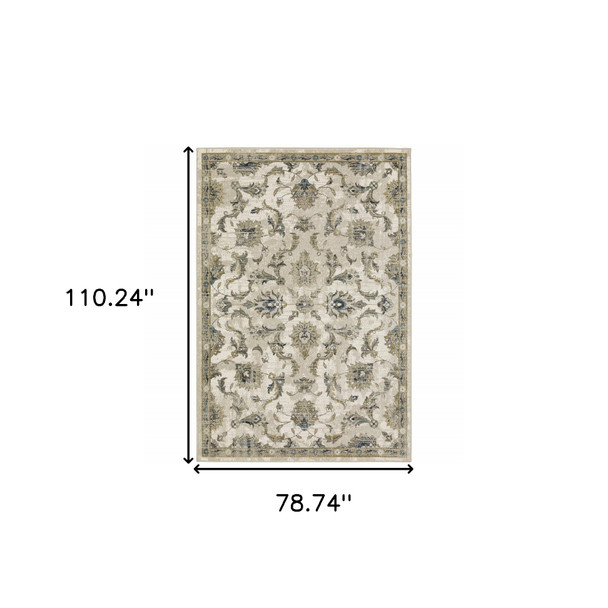 7' X 9' Beige And Gold Oriental Distressed Area Rug