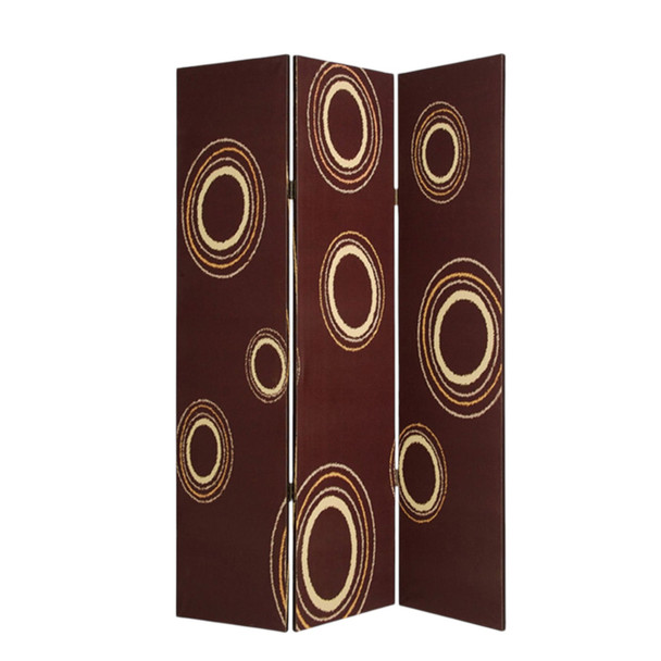 72" Brown Canvas Folding Three Panel Screen Room Divider