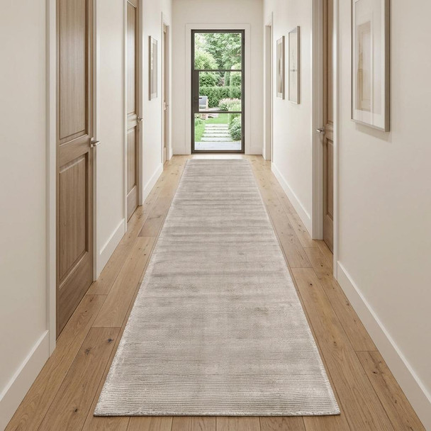 10' Ivory and Tan Hand Woven Runner Rug