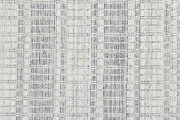 7' X 9' Ivory And Blue Striped Hand Woven Area Rug