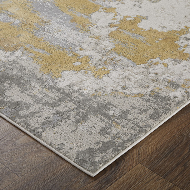 12' X 15' Ivory Gray And Gold Abstract Area Rug