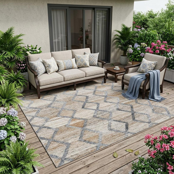 5' X 8' Gray and Ivory Geometric Hand Woven Area Rug With Fringe