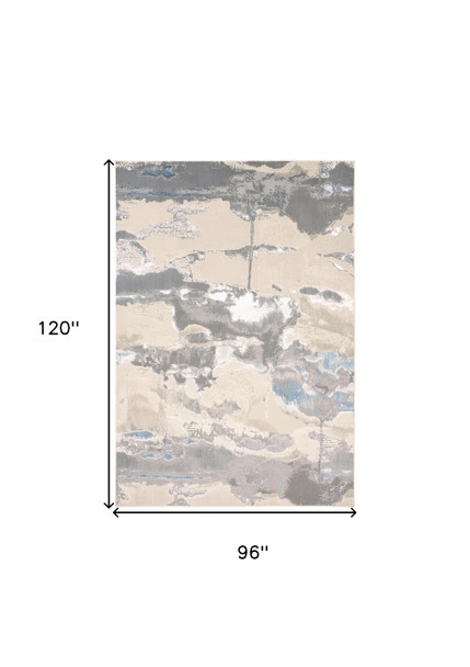 8' X 10' Gray Ivory And Blue Abstract Area Rug