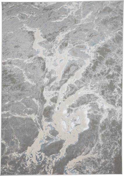 7' X 10' Gray and Ivory Abstract Power Loom Area Rug