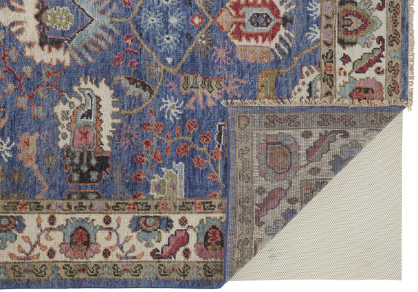 9' X 12' Blue And Red Wool Floral Hand Knotted Stain Resistant Area Rug