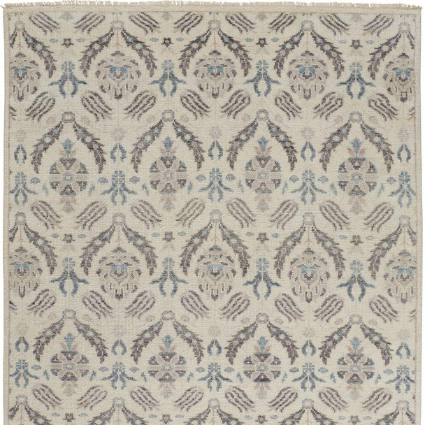5' X 8' Gray and Ivory Wool Floral Hand Knotted Area Rug