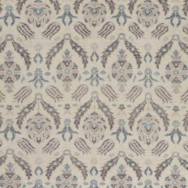 2' X 3' Gray and Ivory Wool Floral Hand Knotted Area Rug