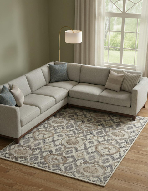 12' X 15' Ivory Gray And Taupe Wool Floral Hand Knotted Stain Resistant Area Rug