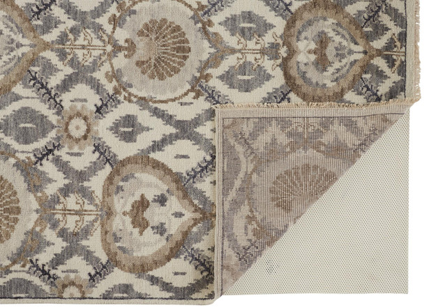 2' X 3' Gray and Ivory Wool Floral Hand Knotted Area Rug