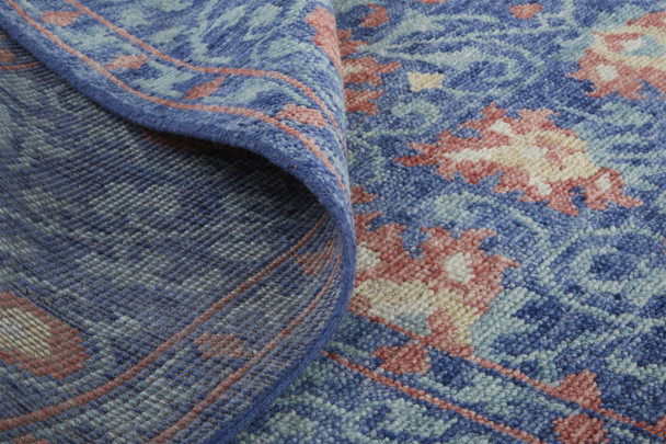 2' X 3' Blue and Beige Wool Floral Hand Knotted Area Rug