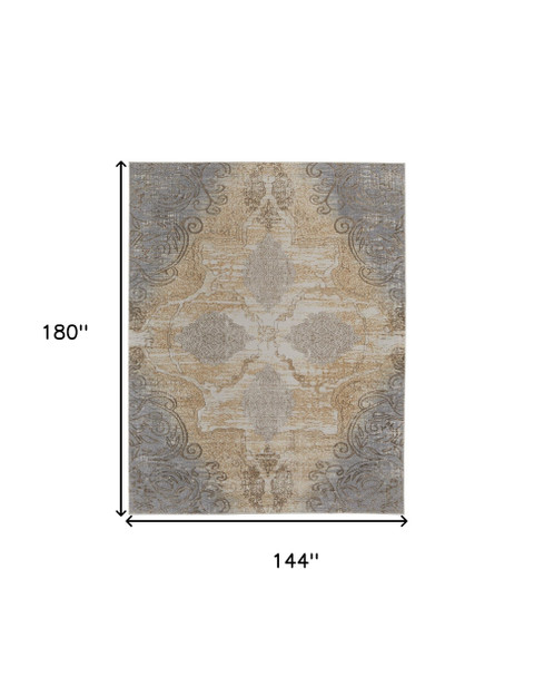 12' X 15' Tan And Gray Medallion Area Rug
