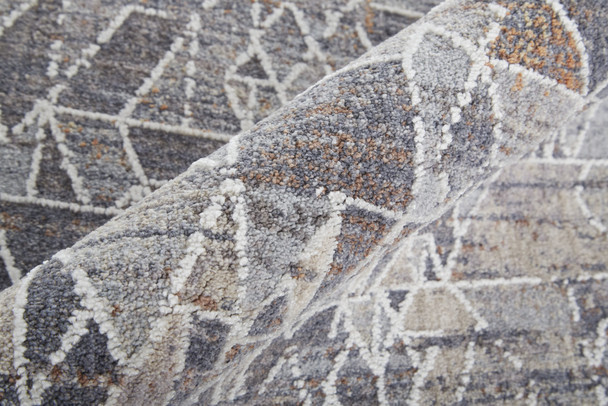 5' X 8' Blue Gray And Orange Abstract Distressed Area Rug