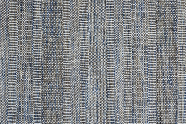 9' X 12' Silver And Brown Wool Striped Shag Hand Knotted Area Rug