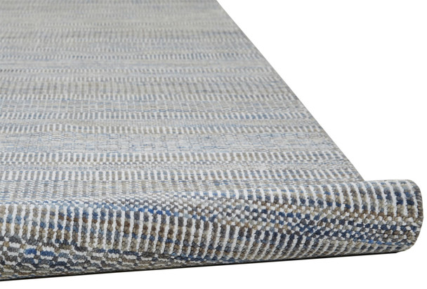 10' X 13' Silver And Brown Wool Striped Shag Hand Knotted Area Rug