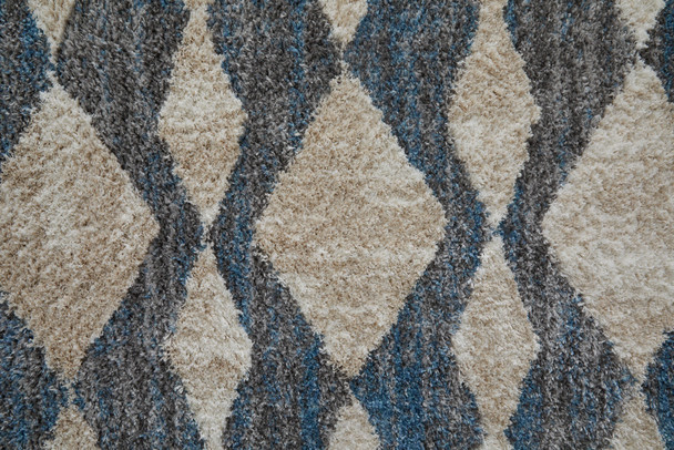 9' X 12' Ivory Gray And Blue Chevron Power Loom Stain Resistant Area Rug