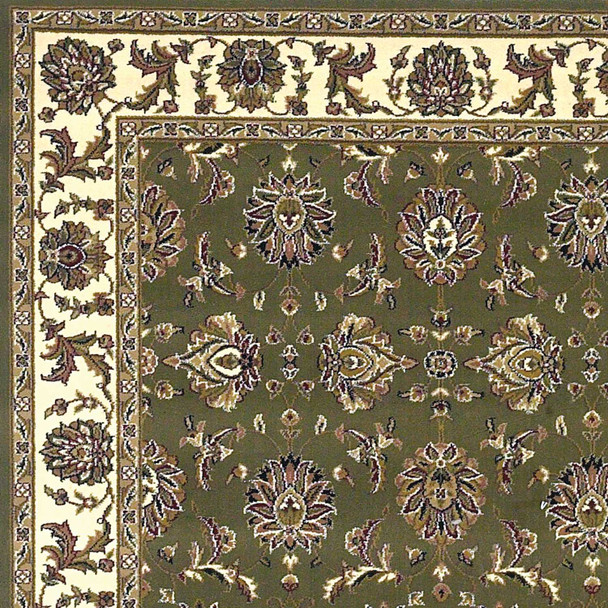 7' Green And Ivory Floral Octagon Rug