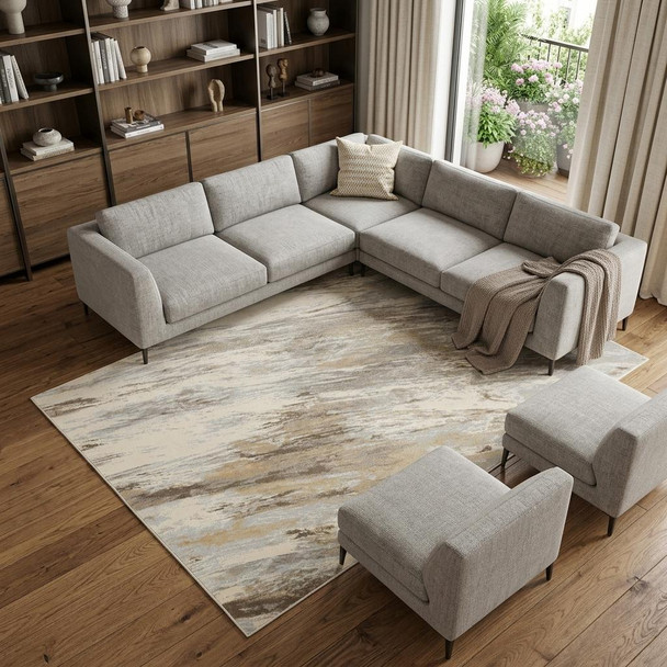 8' X 10' Ivory Tan And Brown Abstract Area Rug