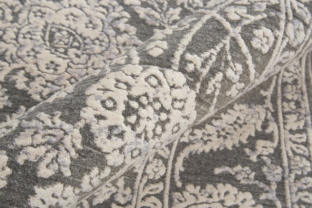 6' Taupe and Ivory Round Floral Power Loom Area Rug