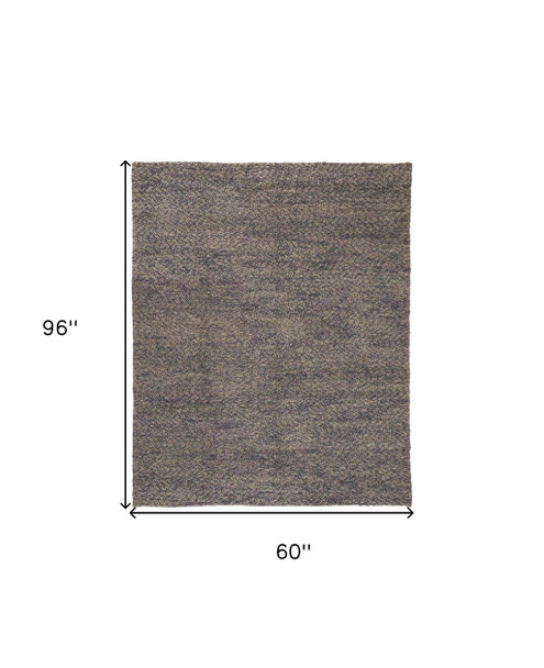 5' X 8' Purple And Gray Wool Abstract Hand Woven Distressed Area Rug