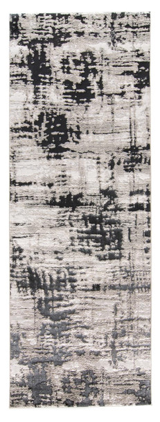 8' Black Gray And White Abstract Runner Rug