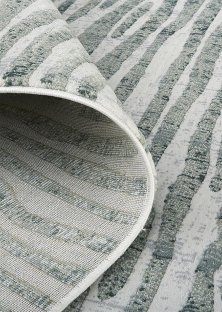 3' X 5' Gray Green And Ivory Striped Distressed Stain Resistant Area Rug