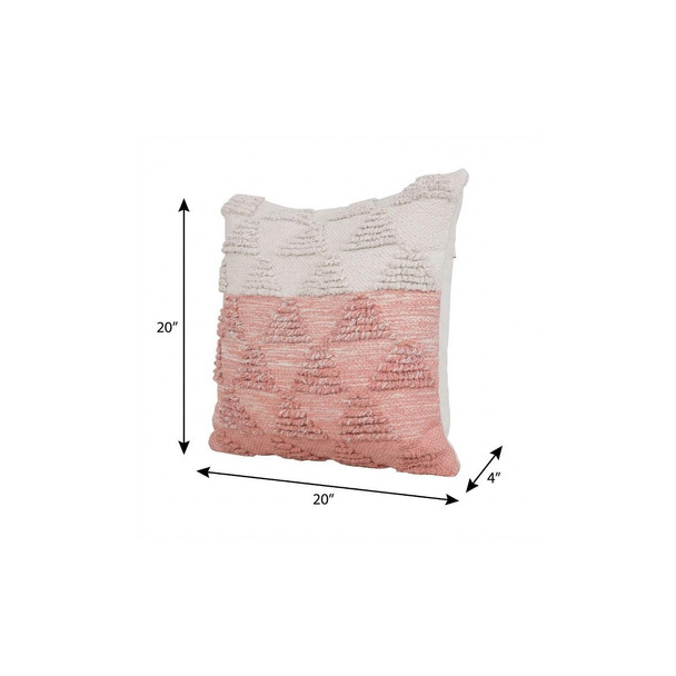 20" X 20" Pink And Off-White 100% Cotton Geometric Zippered Pillow