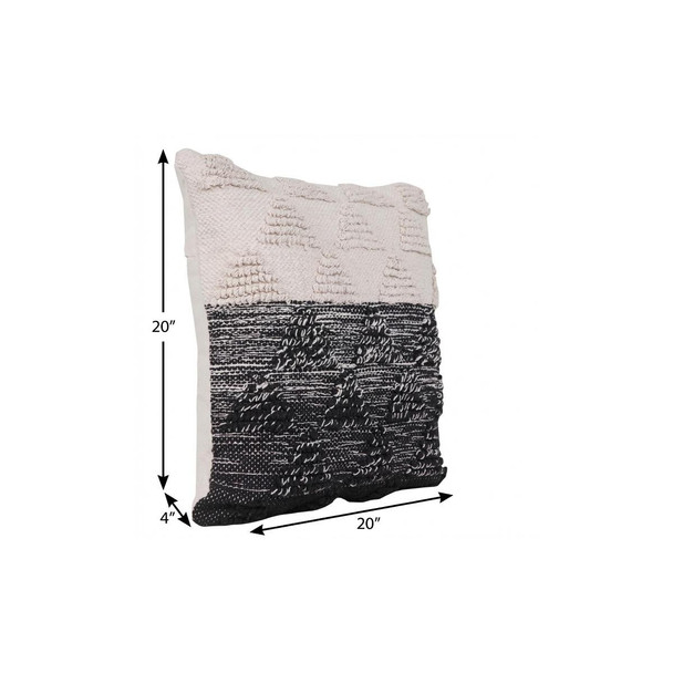 20" X 20" Black And Off-White 100% Cotton Geometric Zippered Pillow
