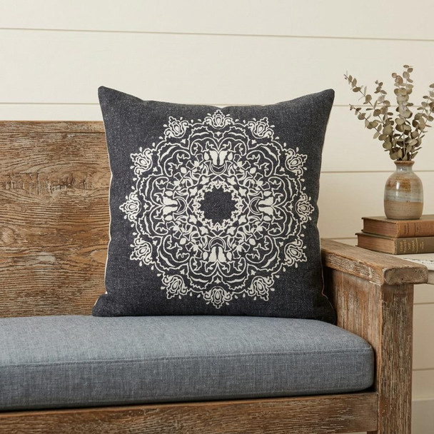 20" X 20" Jet Black And White 100% Cotton Geometric Zippered Pillow