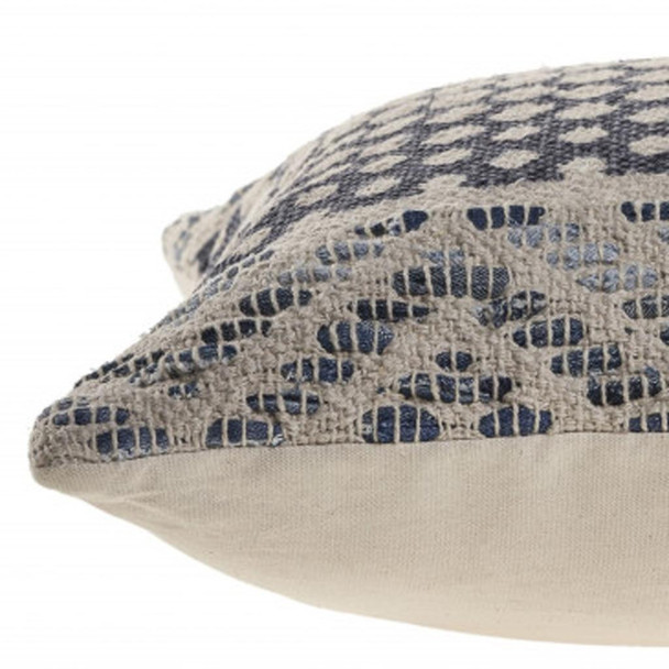 20" X 20" Denim Blue And Ivory 100% Cotton Chevron Zippered Pillow